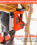 Person using Cordless 20V 18 Gauge Brad Nailer Dual Mode Nail Gun for DIY Pros and Home Renovations with belt hook on ladder