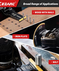 Titanium Oscillating Saw Blades Kit Four Pack in use cutting wood, iron plate, and bolt, showing versatility and applications.
