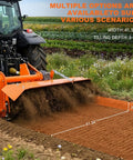 Three Point Hitch Rotary Tiller For Tractors With 41.34 Inch Working Width, 540 RPM PTO Drive leveling soil on a field