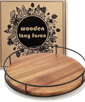 12 Inch Acacia Wood Lazy Susan Turntable With Steel Sides A Solid Kitchen Organizer For Condiments Spices Or Bakeware 360 Degree Rotating Stand For Countertop Cabinet Or Dining Table With Non Slip Base Black displayed in packaging