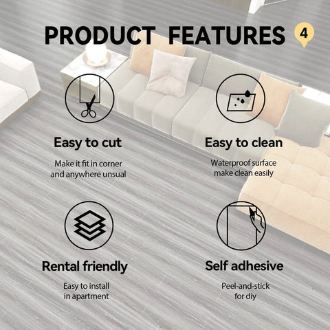 Real Wood Look Vinyl Floor Roll Featuring Dead Simple Peel And Stick Setup Super Wide Layout for easy to cut and clean features.