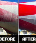 Before and after image showing Heavy Duty Spray Concrete Remover That Melts Dried Cement To Easy Rinse Slurry removal from a surface.