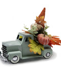 Turquoise Metal Truck With Gnomes Pumpkins Maple Leaf Farmhouse Table Centerpiece For Fall Decor Thanksgiving Autumn Themed Home Table Shelf 12 Inch Totally Seasonal Farmhouse Decor Accent