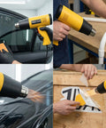 Vinyl Wrap Heat Gun Kit For Car Wrap And Window Tint Includes 110V 1800W Heat Gun Plastic Squeegees Magnetic Holder Gloves And Smoothing Tools For Quick Film Stretching And Perfect Finish used on car windows and surfaces.