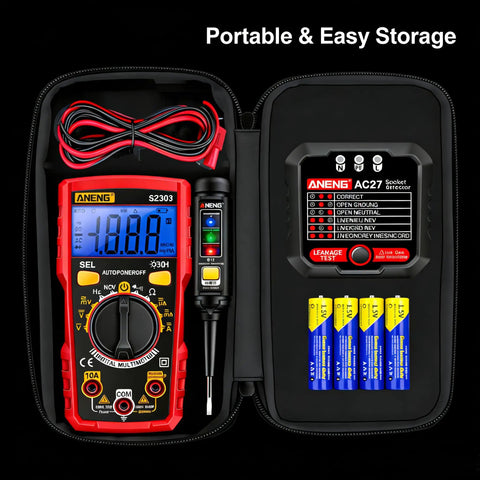 Pro Grade All In One Electrical Testing Kit With Digital Multimeter Non Contact Voltage Tester And Outlet Tester in case