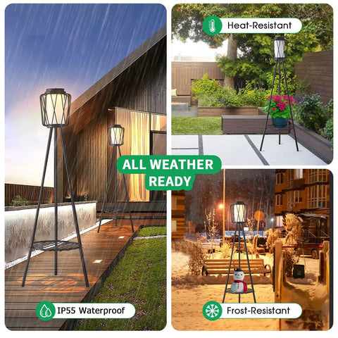 Metal Solar Floor Lamp With Plant Stand Outdoor Waterproof Lantern Lights For Patio Deck Yard Garden Porch 1 Pack Black Weatherproof Outdoor Lighting With Sturdy Tripod Dope Durable in various weather conditions