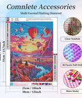 Hot Air Balloon Diamond Painting Kit For Beginners 5D Sunset Landscape With Mountains And Lake, Full Round Drill Art 12x16 Inch