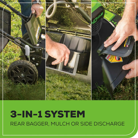 40V Cordless Push Lawn Mower With 21 Inch Steel Deck, 5Ah Battery And Charger, Quiet Brushless Motor For No Gas Yard Work, Long Run Time Up To 60 Minutes On Mixed Grass. 3-in-1 system with rear bagger, mulch, and side discharge