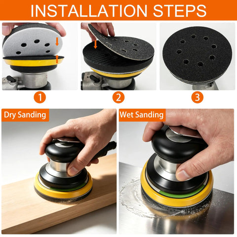 Installation steps for 120 Piece 5 Inch 8 Hole Sanding Discs Kit With Interface Pad Wet Dry Sandpaper Set Grit 80 To 3000