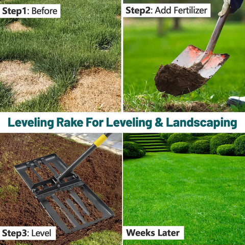 Heavy Duty Lawn Leveling Rake For Yard And Garden 26 By 25 Inch Leveler With 5 Foot Adjustable Spread Peat Moss Spreader And Fertilizer