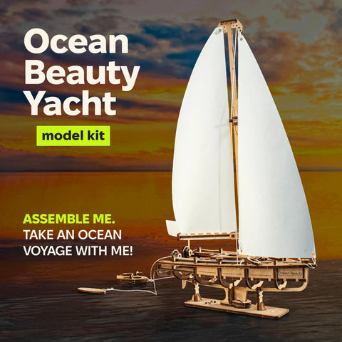 Ocean Beauty Yacht 3D Wooden Puzzle For Adults A Totally Relaxing DIY Mechanical Model Kit With Paper Sails A Brain Teaser Building Set For Home Office Decor And Shelf Display, wooden sailboat