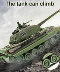 Remote Control King Tiger Tank Toy For Kids Dope 1:28 Scale 9 Channel RC Military Vehicle with climbing feature displayed on rocks.