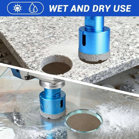 ACFAN diamond hole saw kit, blue 12-piece set for tile and stone; drilling a round hole in granite countertop.