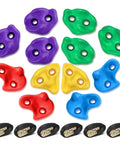 Colorful resin holds with ratchet straps from Ninja Tree Climbing Holds Set For Kids And Grownups, 3 shapes, for obstacle courses