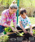 Mother and son gardening with 2 Pack Underground Worm Composting Bin Set Durable Metal Wire Bins in a raised bed