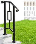 No Sweat Outdoor Step Handrails Heavy Duty Double Post Railing System Powder Coated Galvanized Steel Construction with mounting hardware on steps.