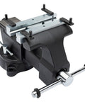 Multipurpose 7 Inch Wide Jaw Bench Vise For Home Workshops And DIY Projects With 360 Degree Swivel Base And Includes Four Jaw Dogs