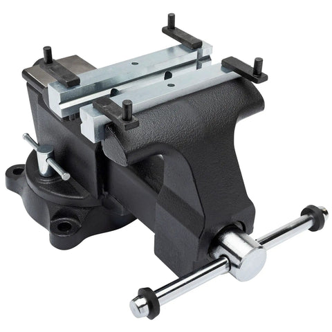 Multipurpose 7 Inch Wide Jaw Bench Vise For Home Workshops And DIY Projects With 360 Degree Swivel Base And Includes Four Jaw Dogs