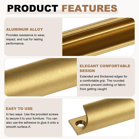 Close-up of bronze finish aluminum alloy drawer pull features, part of 10 Pack 3.54 Inch Aluminum Alloy Drawer Pulls And Window Sash Lift Handles With Screws And Nail Free Adhesive Bronze Finish For Cabinets Dressers Cupboards Closets Sliding Windows
