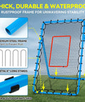 Adjustable Volleyball Rebounder Net 7x4 Ft With PU Volleyball And Stakes for quick recovery practice, shown with rustproof frame and stakes.