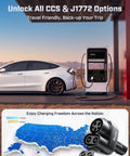 Tesla charging station with a vehicle using Straight Up Heavy Duty Ccs And J1772 To Tesla Adapter Delivering Smooth 250 Kilowatt Dc And 80 Amp Ac Charge Plug And Play Setup