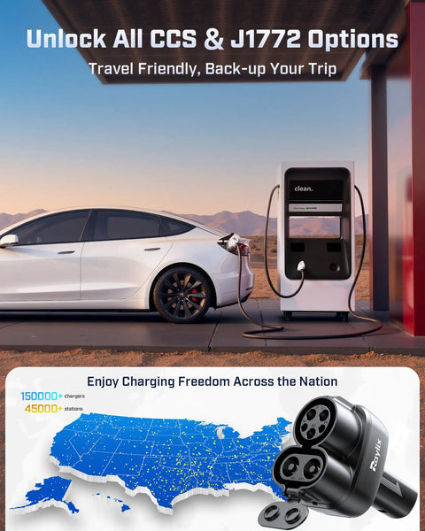 Tesla charging station with a vehicle using Straight Up Heavy Duty Ccs And J1772 To Tesla Adapter Delivering Smooth 250 Kilowatt Dc And 80 Amp Ac Charge Plug And Play Setup