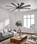 Badass Heavy Duty 85 Inch Ceiling Fan With Bright LED Lighting And Slick Distressed Black Industrial Finish Plus Nine Blade Quiet Airflow Blades For Cool Bedroom Relaxation in modern living room.