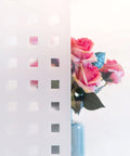 Privacy Window Film With Reusable Static Cling Transforms Glass Surfaces From Windows To Doors And Showers Repositionable And Removable Adds Personal Style And Privacy On Point 17 By 59 Inch Roll showing decorative pattern on glass with roses behind