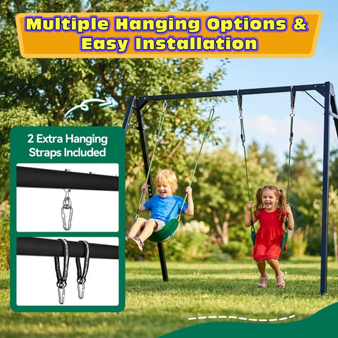 Heavy Duty Kids Swing Seat With 79 Inch Adjustable Rope And 330 Lbs Capacity, Includes 2 Carabiners And 2 Extra Hanging Straps