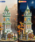 Epic Clock Tower Building Set With Light 1566 Pieces Mega Medieval Castle Kit day and night view