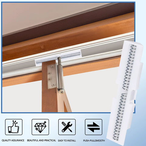 Heavy Duty Dual Spring Bifold Door Slide Guides Two Pack Forged From Rock Solid ABS Plastic Top Track Rollers installed above closet door.