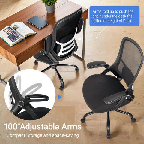 Beefy 400 Lb Heavy Duty Office Chair With 5 Inch Thick Seat, back view showing adjustable armrests