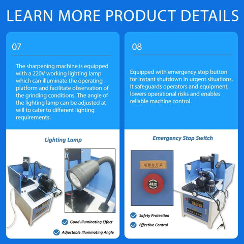 Heavy Duty Automatic Circular Saw Blade Sharpener And Round Grinding Machine, 220V lamp illuminates sharpening area with adjustable angle