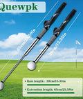 Retractable Golf Swing Trainer With Arm Band For Right Handed Golfers, grip correction aid shown extended on golf course