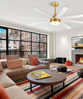 Living room with 65 Inch Ceiling Fan With Lights And Remote Six Speed Settings Quiet DC Motor Eight Reversible Blades