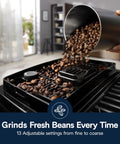 Magnifica Start Automatic Espresso Machine With Built-In Grinder And Manual Milk Frother, coffee beans in grinder close-up