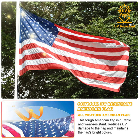 Heavy Duty 5x8 American Flag For Outdoor Use Built To Last Embroidered USA Stars And Stripes All Weather Exterior Flag High Wind Ready Weather Resistant 5 Foot By 8 Foot US Flag For Home Or Business