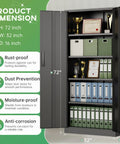 Six Foot Tall Lockable Steel Storage Cabinet With Adjustable Shelves, Heavy Duty Metal Locker For Office Home Garage Gym School, 72 Inch High, Black Matte open showing books and files