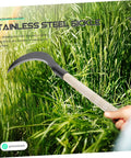 Multipurpose Garden Sickle With Wooden Handle For Weeding And Harvesting Long Handled Manganese Steel Grass Cutter in use