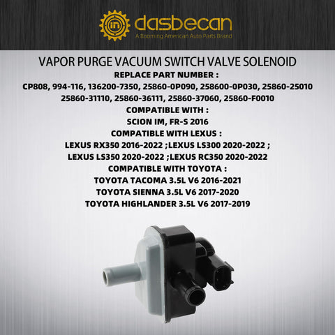 Vapor Purge Vacuum Switch Solenoid Replacement For Toyota Tacoma Highlander Sienna Lexus RX350 IS300 IS350 2016 2022