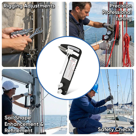 Hands Off Sailboat Rigging Tension Gauge For Wire Rope And Cable Fit In Three Thirty-Second Inch, One Eighth Inch, And Five Thirty-Second Inch Sizes, Eight Hundred Pound Rating, Accurate Tool To Prevent Over Tightening And Under Tightening, sailboat rigging use
