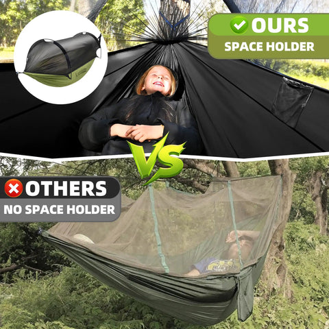Double Or Single Camping Hammock With Mosquito Net And Tree Straps, Lightweight Nylon Hanging Hammock for outdoor