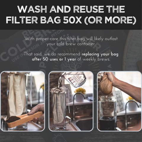 2 Pack Large 12x12 Organic Cotton Cold Brew Coffee Bag Reusable Filter With Easy Open Drawstring for coffee brewing