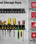 Wall Mount Metal Tool Organizer Rack for Garage Workshop Home Shed holds screwdrivers pliers wrenches in black steel