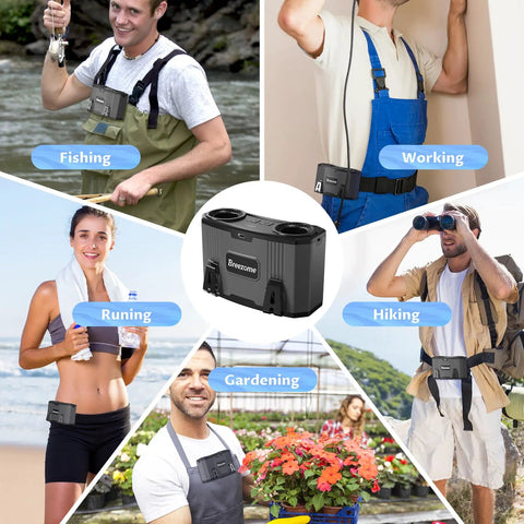 Waist Belt Portable Fan With Rechargeable Battery, Hands Free Wearable Personal Cooling for Outdoor and Work Activities