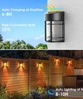 8 Pack Solar Fence Lights With Dusk To Dawn Sensor illuminating wooden fence at night, showing automatic lighting feature.
