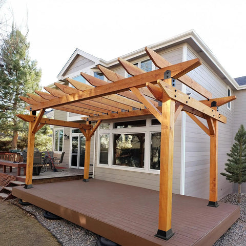 Beefy Heavy Duty 4x4 Post Base Set Of 5 For 3.5x3.5 Lumber Steel Deck Post Bracket With Corrosion Resistant Powder Coat on wooden pergola