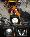 DOT LED Dirt Bike Headlight 40W 2700LM Universal Motorcycle Front Light with DRL Hi Lo Beam, high and low beam modes illustrated