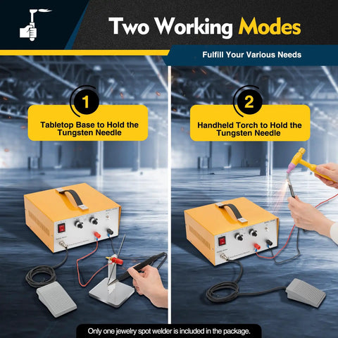80A Portable Jewelry Spot Welder Kit With Pedal Switch Electric Pulse Welder showing two working modes