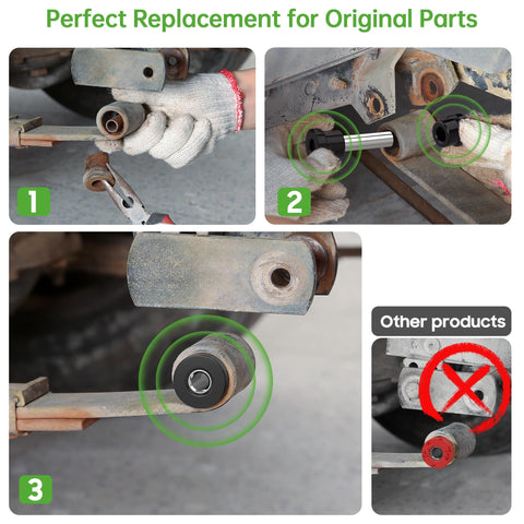 Installation of Golf Cart Spring Bushing Kit for EZGO TXT Medalist 1994 Up and Club Car DS 1981 Up, showing rubber bushings.